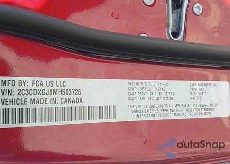 2021 Dodge Charger Scat Pack Rwd z USA, uszkodzony, nr VIN 2C3CDXGJ8MH503726